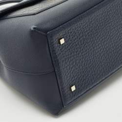 CH Carolina Herrera Navy Blue Monogram Leather Pushlock Top Handle Bag