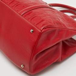 CH Carolina Herrera Red Monogram Embossed Leather Large Matteo Tote