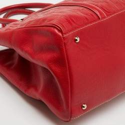 CH Carolina Herrera Red Monogram Embossed Leather Large Matteo Tote