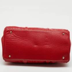 CH Carolina Herrera Red Monogram Embossed Leather Large Matteo Tote