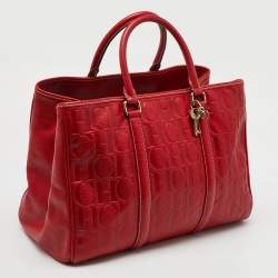 CH Carolina Herrera Red Monogram Embossed Leather Large Matteo Tote