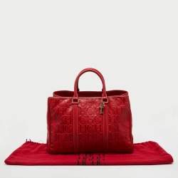 CH Carolina Herrera Red Monogram Embossed Leather Large Matteo Tote