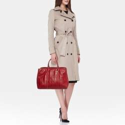CH Carolina Herrera Red Monogram Embossed Leather Large Matteo Tote