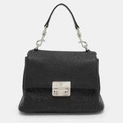 CH Carolina Herrera Black Monogram Leather Mini Baret Top Handle Bag