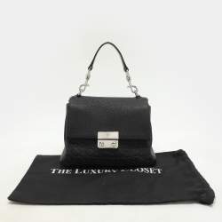 CH Carolina Herrera Black Monogram Leather Mini Baret Top Handle Bag