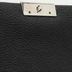 CH Carolina Herrera Black Monogram Leather Mini Baret Top Handle Bag
