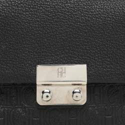 CH Carolina Herrera Black Monogram Leather Mini Baret Top Handle Bag