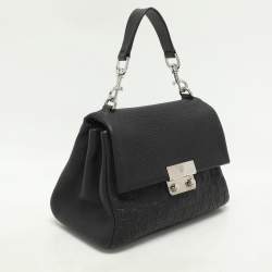 CH Carolina Herrera Black Monogram Leather Mini Baret Top Handle Bag