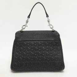 CH Carolina Herrera Black Monogram Leather Mini Baret Top Handle Bag