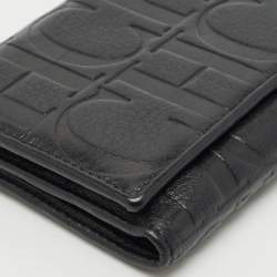 Pre Owned CH Carolina Herrera Black Monogram Leather Flap Continental Wallet