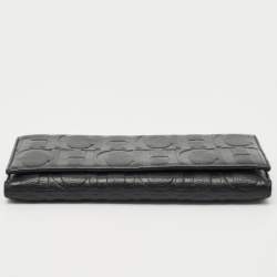 Pre Owned CH Carolina Herrera Black Monogram Leather Flap Continental Wallet
