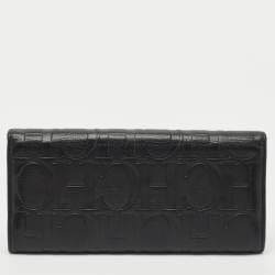 Pre Owned CH Carolina Herrera Black Monogram Leather Flap Continental Wallet