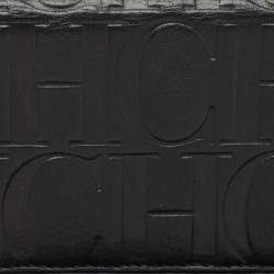 Pre Owned CH Carolina Herrera Black Monogram Leather Flap Continental Wallet