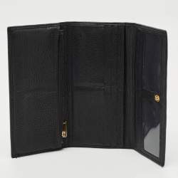 Pre Owned CH Carolina Herrera Black Monogram Leather Flap Continental Wallet