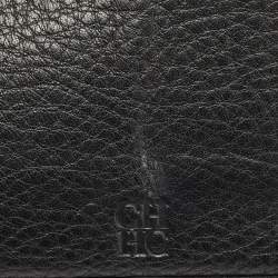Pre Owned CH Carolina Herrera Black Monogram Leather Flap Continental Wallet