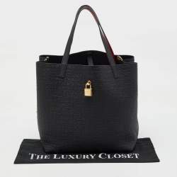 CH Carolina Herrera Black Monogram Leather Matryoshka Padlock Tote