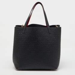 CH Carolina Herrera Black Monogram Leather Matryoshka Padlock Tote