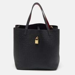 CH Carolina Herrera Black Monogram Leather Matryoshka Padlock Tote