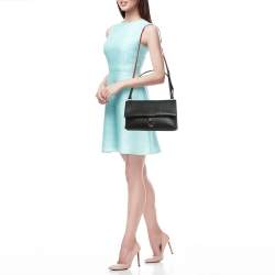 Pre Owned CH Carolina Herrera Black Embossed Leather Medium Camelot Shoulder Bag