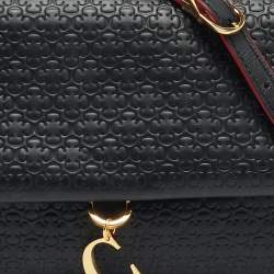 Pre Owned CH Carolina Herrera Black Embossed Leather Medium Camelot Shoulder Bag