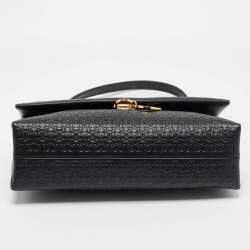Pre Owned CH Carolina Herrera Black Embossed Leather Medium Camelot Shoulder Bag