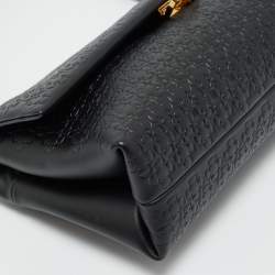 Pre Owned CH Carolina Herrera Black Embossed Leather Medium Camelot Shoulder Bag