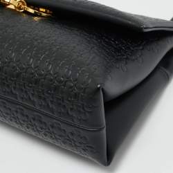 Pre Owned CH Carolina Herrera Black Embossed Leather Medium Camelot Shoulder Bag