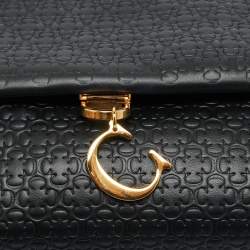 Pre Owned CH Carolina Herrera Black Embossed Leather Medium Camelot Shoulder Bag