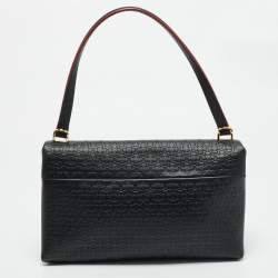 Pre Owned CH Carolina Herrera Black Embossed Leather Medium Camelot Shoulder Bag