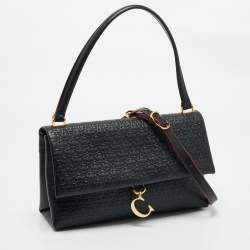 Pre Owned CH Carolina Herrera Black Embossed Leather Medium Camelot Shoulder Bag