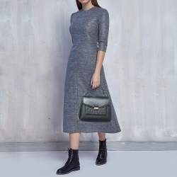 CH Carolina Herrera Blue Monogram Leather Top Handle Bag