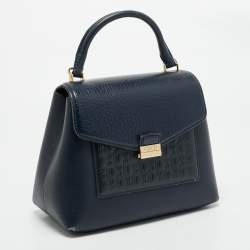 CH Carolina Herrera Blue Monogram Leather Top Handle Bag