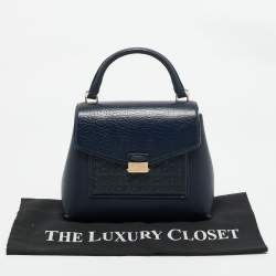 CH Carolina Herrera Blue Monogram Leather Top Handle Bag