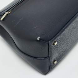 CH Carolina Herrera Blue Monogram Leather Top Handle Bag