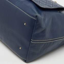 مملوكة مسبقًا CH Carolina Herrera Navy Blue Leather Front Pocket Shopper Tote