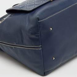 مملوكة مسبقًا CH Carolina Herrera Navy Blue Leather Front Pocket Shopper Tote
