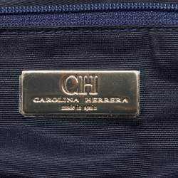 مملوكة مسبقًا CH Carolina Herrera Navy Blue Leather Front Pocket Shopper Tote