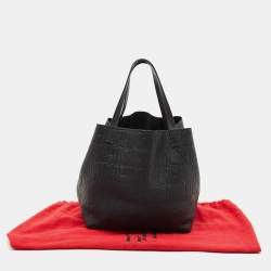 CH Carolina Herrera Black Monogram Embossed Leather Matryoshka Tote