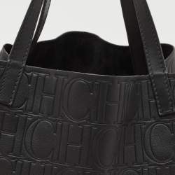 CH Carolina Herrera Black Monogram Embossed Leather Matryoshka Tote