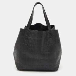 CH Carolina Herrera Black Monogram Embossed Leather Matryoshka Tote