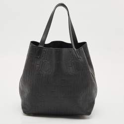 CH Carolina Herrera Black Monogram Embossed Leather Matryoshka Tote