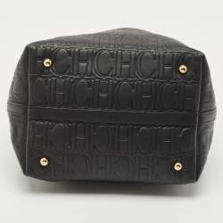 CH Carolina Herrera Black Monogram Embossed Leather Matryoshka Tote