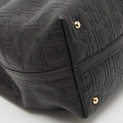 CH Carolina Herrera Black Monogram Embossed Leather Matryoshka Tote