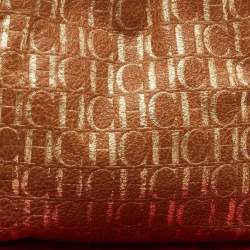CH Carolina Herrera Brown/Gold Monogram Leather Hobo
