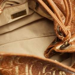 CH Carolina Herrera Brown/Gold Monogram Leather Hobo