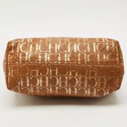 CH Carolina Herrera Brown/Gold Monogram Leather Hobo