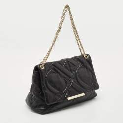 CH Carolina Herrera Black Quilted Leather Flap Chain Shoulder Bag
