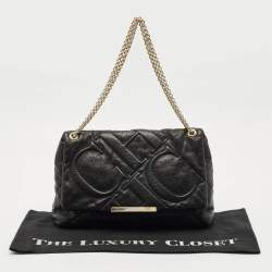 CH Carolina Herrera Black Quilted Leather Flap Chain Shoulder Bag