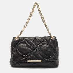 CH Carolina Herrera Black Quilted Leather Flap Chain Shoulder Bag