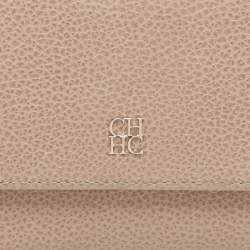Pre Owned CH Carolina Herrera Beige Leather Trifold Wallet